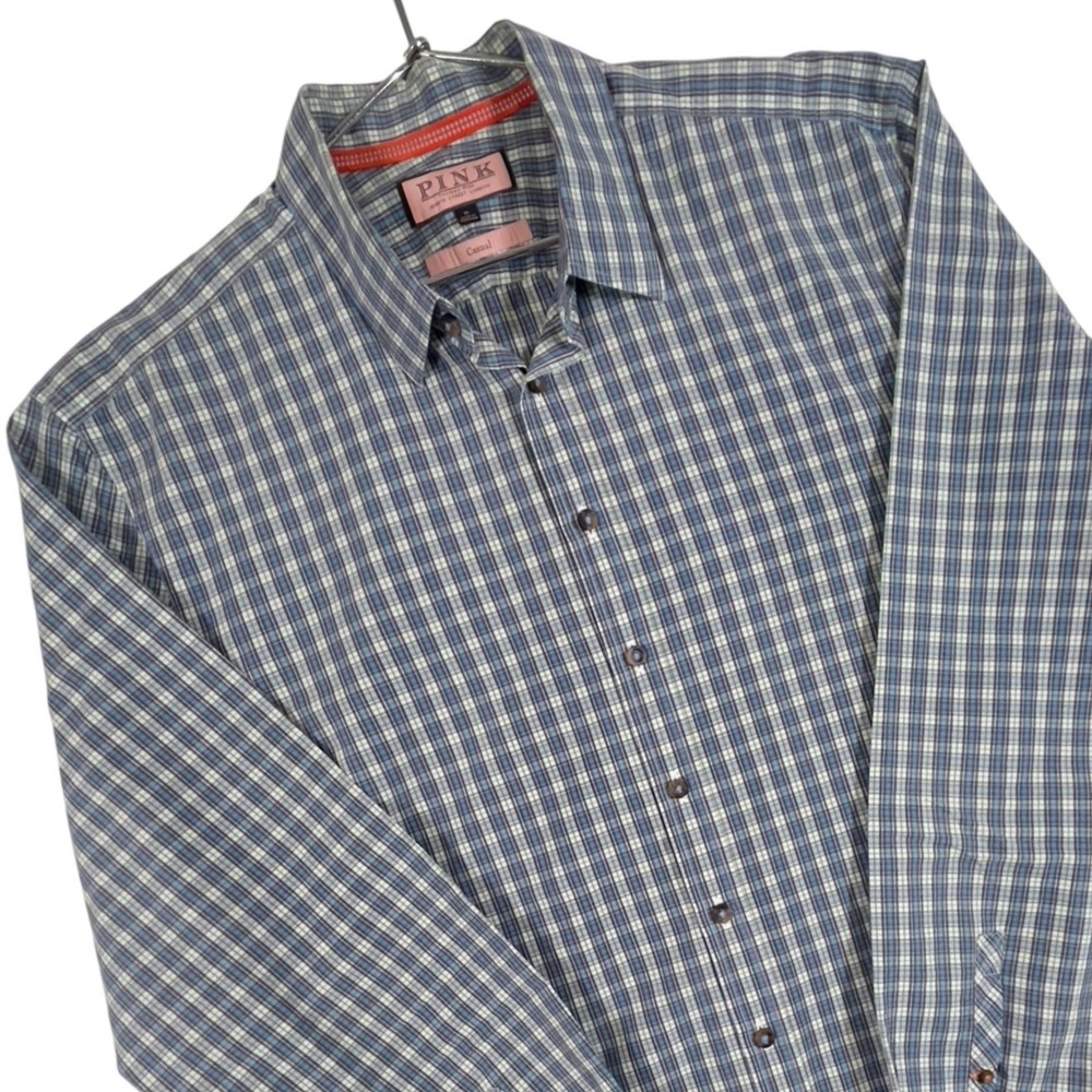 Thomas Pink Jermyn Street London XL‎ Blue Plaid Casual Button Down Shirt